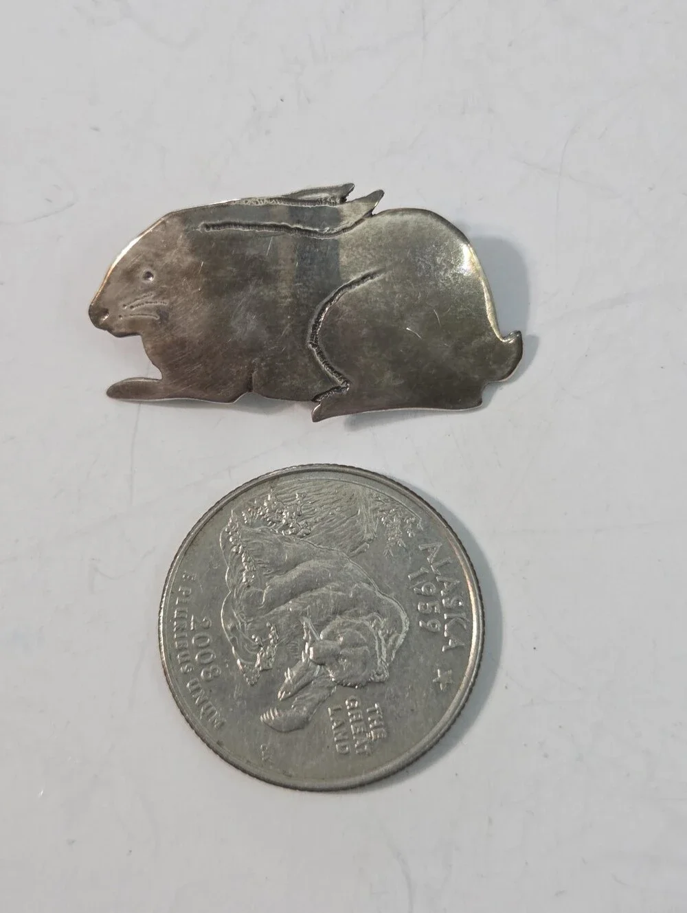 vtg sterling silver mcm hand etched mexican style bunny hare brooch pin